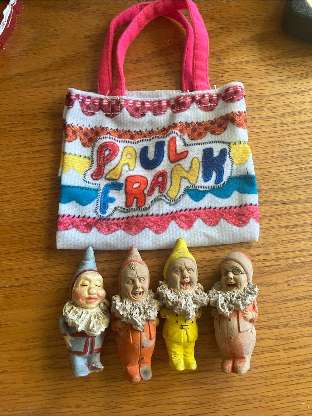 Paul Frank Mini Tote with Multicolor Lettering and Pink Handles and 4 Dolls